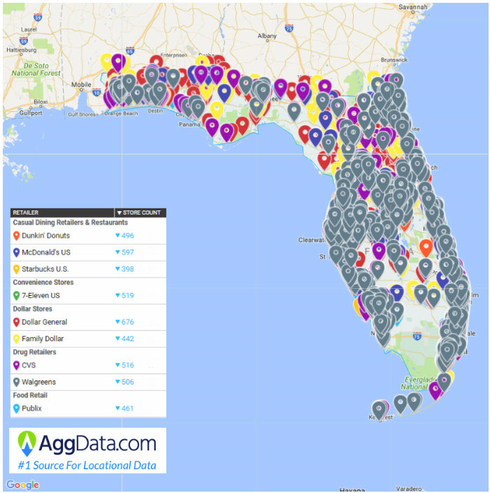 Map of Retail Locations Affected by Hurricane Irma